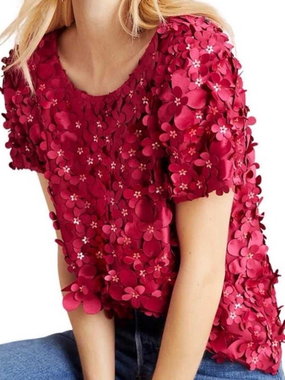 Anthropologie Red 3D Floral Applique
Sequin Boho Top NEW w/ Tags